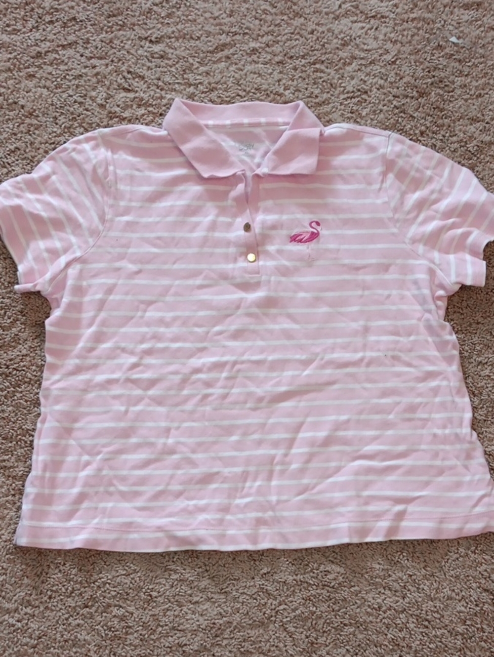Pink Striped Polo Top with Flamingo Embroidery - Kids